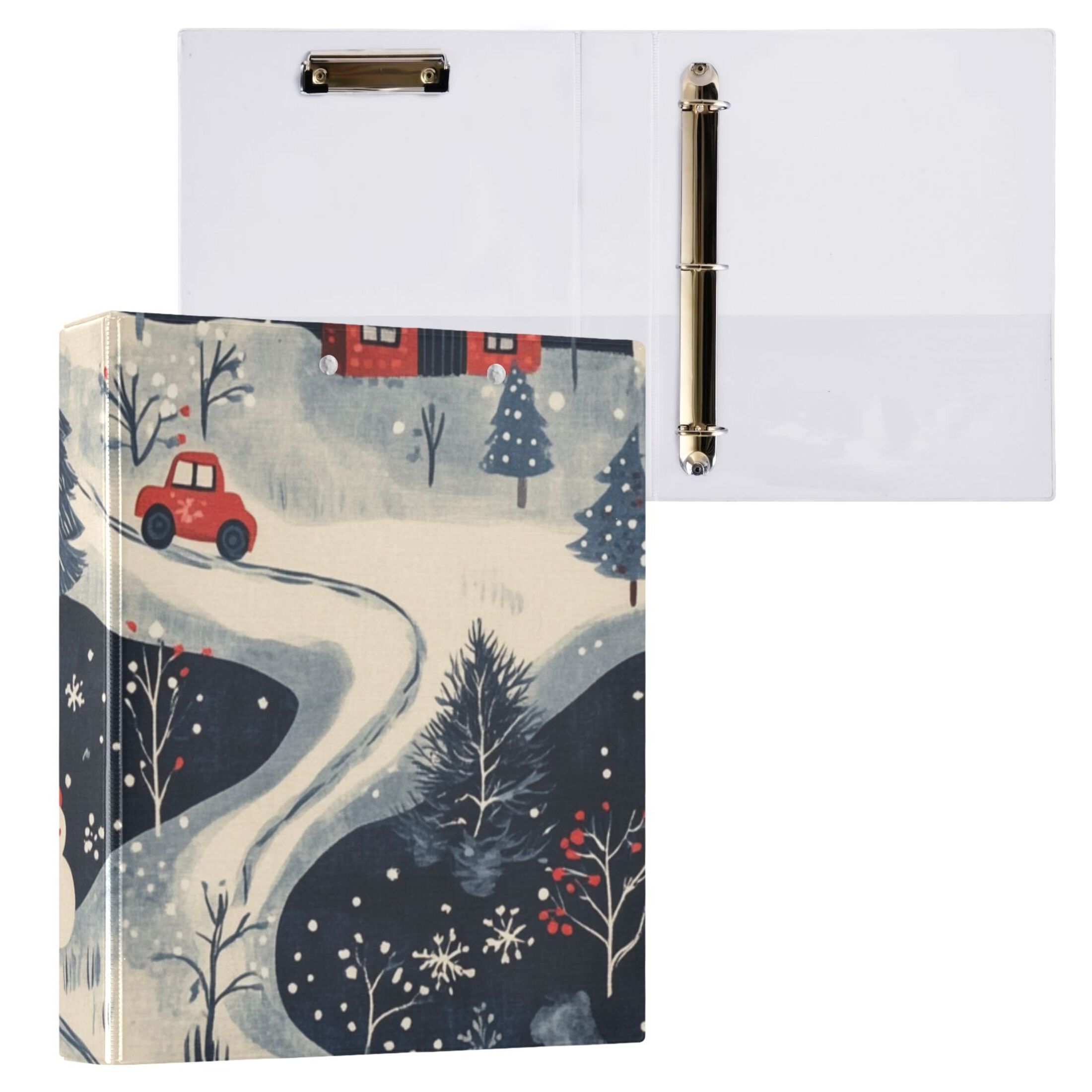 Houses Snow Trees 3 Ring Binders 1.5 inch Hardcover File Folders with Interior Pockets A4 Size Organizer for School Office Hospital