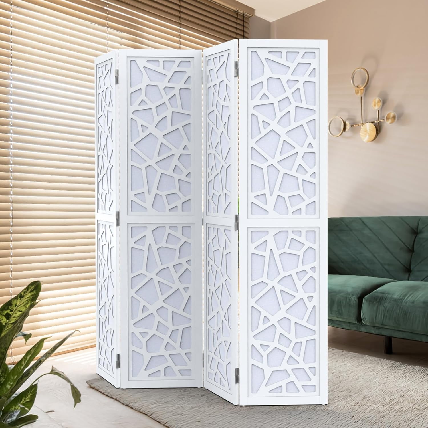 VINGLI 70'' H Room Divider, Non-Woven Fabric Privacy Screen, Indoor Partition Wall Dividers, Freestanding Hinged Space Separator with Modern Unique Pattern
