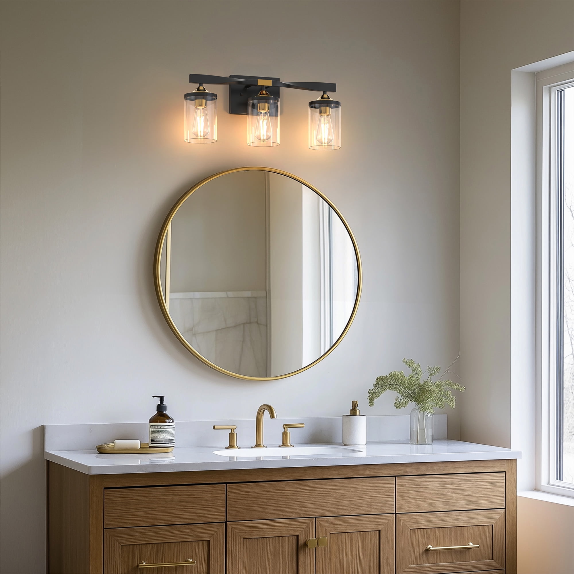 YANSUN 19.7 in 3-Light Black and Gold Bathroom Vanity Light Fixtures Over Mirror, Ideal for Bathroom, Hallway, Bedroom, Powder Room