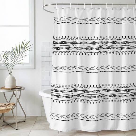 Bathroom Shower Curtain Black and White Stripes Boho Style Waterproof Shower Curtains with Hooks, Abstract Lines Bath Curtains Bathtub Curtain Home Decor 36x72in