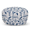 thumbnail image 1 of Ski Pattern Pouf Cover with Zipper, Vintage Style Monochromatic Design of Skiing Themed Motifs, Soft Decorative Fabric Unstuffed Case, 30" W X 17.3" L, Eggshell and Dark Sky Blue, by Ambesonne, 1 of 5