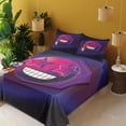 thumbnail image 2 of Ambesonne Rocket Emoji Fitted & Top Sheet Set with Shams, Retro Space Star Face, Magenta Indigo and White, 2 of 5