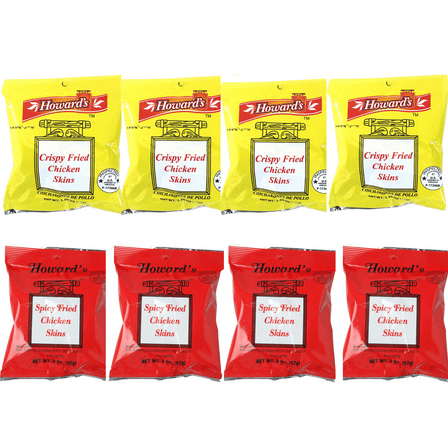 Howard's Original & Spicy | Crispy Fried Chicken Skins Chips | Chicharrones de Pollo, 1.5oz | Pack of 8