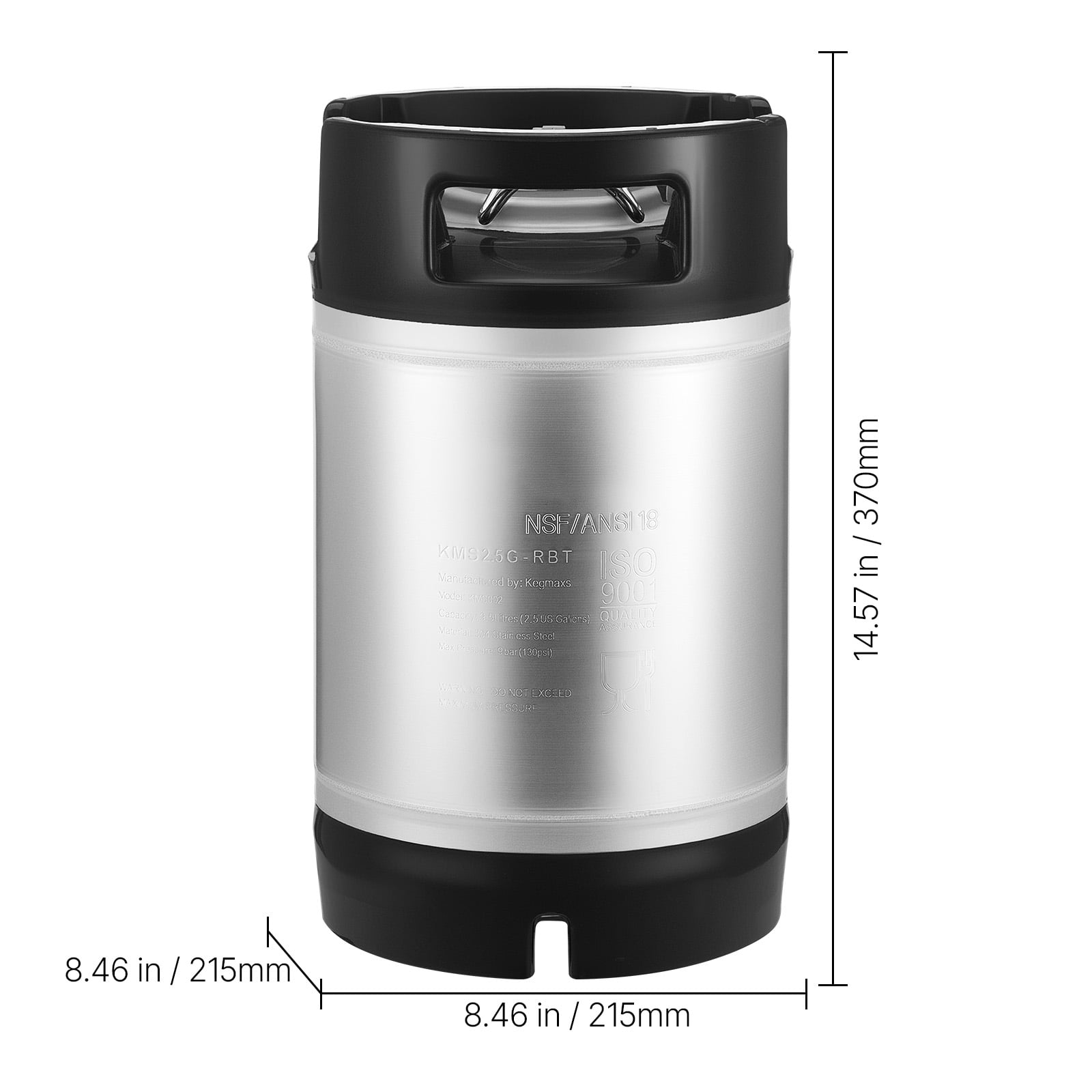 KFFKFF 2.5 Gallon Ball Lock Keg, Stainless Steel Cold Brew Kegs with Dual Rubber Handles & Durable Rubber Base, Brewing Equipment for Home Brewing and Parties, Set of 2