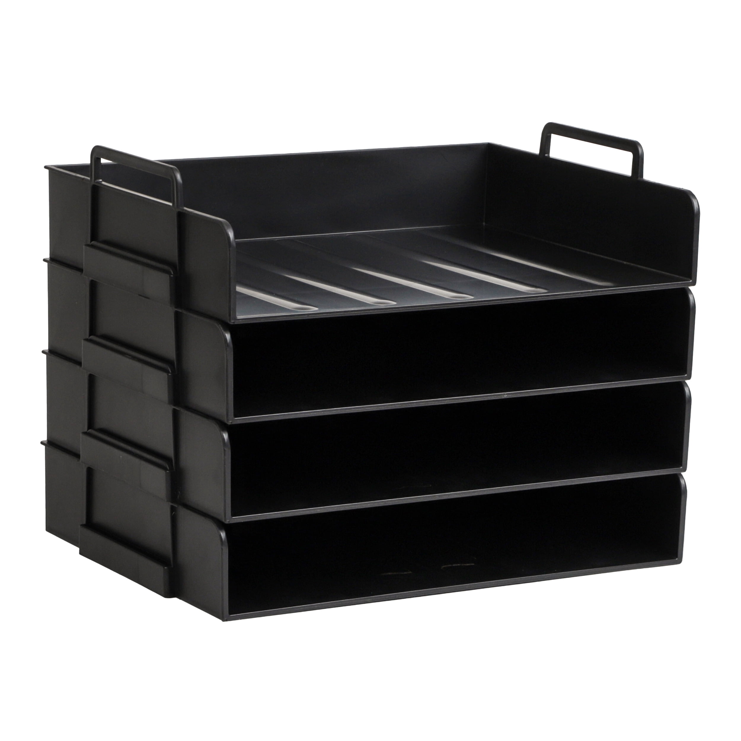 Mind Reader Stackable Paper Tray, Desktop Organizer, File Storage, Office, Plastic, 13.75"L x 10"W x 10.75"H, 4 Pcs., Black