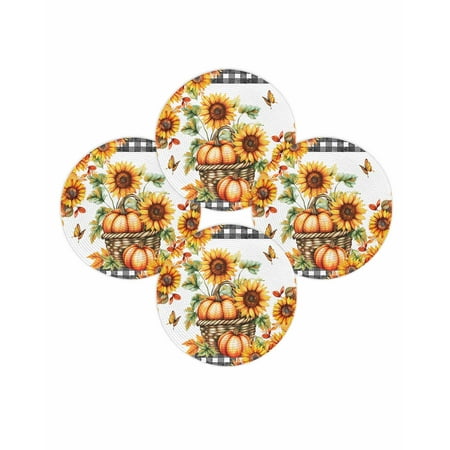 Fall Round Placemats Set of 4 Pumpkin Basket Place Mats Thanksgiving Woven Placemat Butterfly Sunflower Black Plaid Circle Braided Table Mat for Kitchen Dining Table Autumn Party Home Decor 15 Inch Fall Round Placemats Set of 4 Pumpkin Basket Place Mats Thanksgiving Woven Placemat Butterfly Sunflower Black Plaid Circle Braided Table Mat for Kitchen Dining Table Autumn Party Home Decor 15 Inch