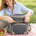 thumbnail image 5 of Insulated Lunch Bag, Picnic Bag, Lunch Bag with Shoulder Strap, Dual Compartment Two Layer Soft Cooler, Waterproof Reusable Picnic Tote Bag, 10X7X11 Inch Gray Oxford Fabric Tote, 5 of 7