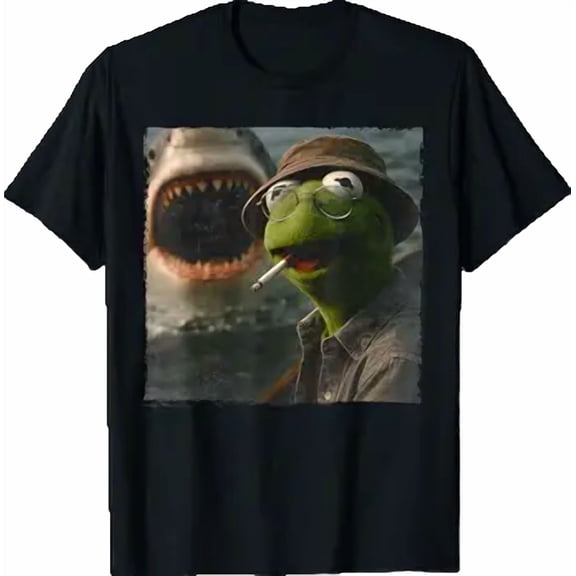 Funny Smoking Frog Vintage Shark Attack Parody Tee T-Shirt