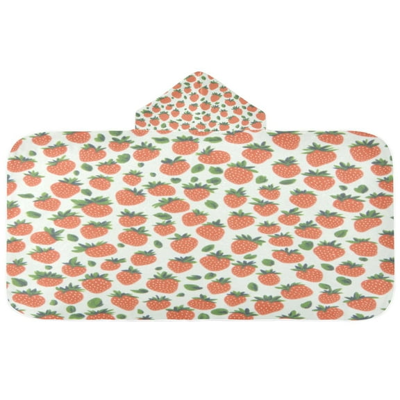 Strawberry Pattern 50x23.5" Baby Hooded Bath Towel Poncho, Quick-Dry and Triangle Pocket, Kids' Essential