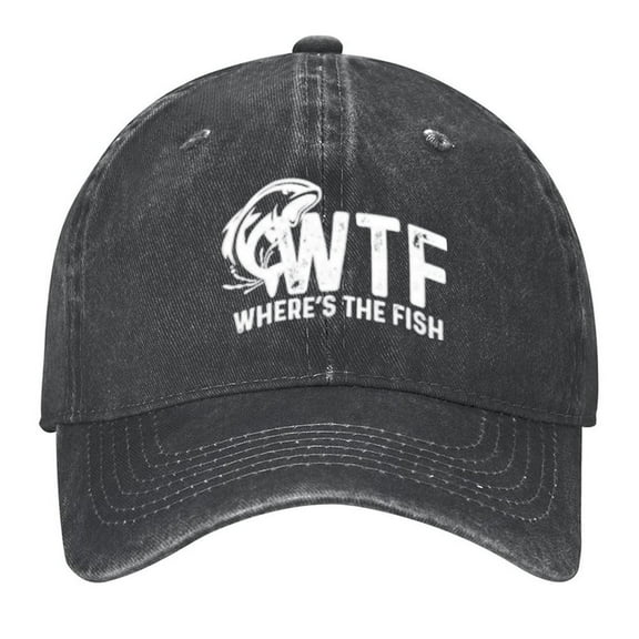 WTF Where's The Fish Hat Print Vintage Wash Dad Hat Adjustable Curved Brim Baseball Cap,Casual Outdoor Sports Fishing Cap for Men and Women