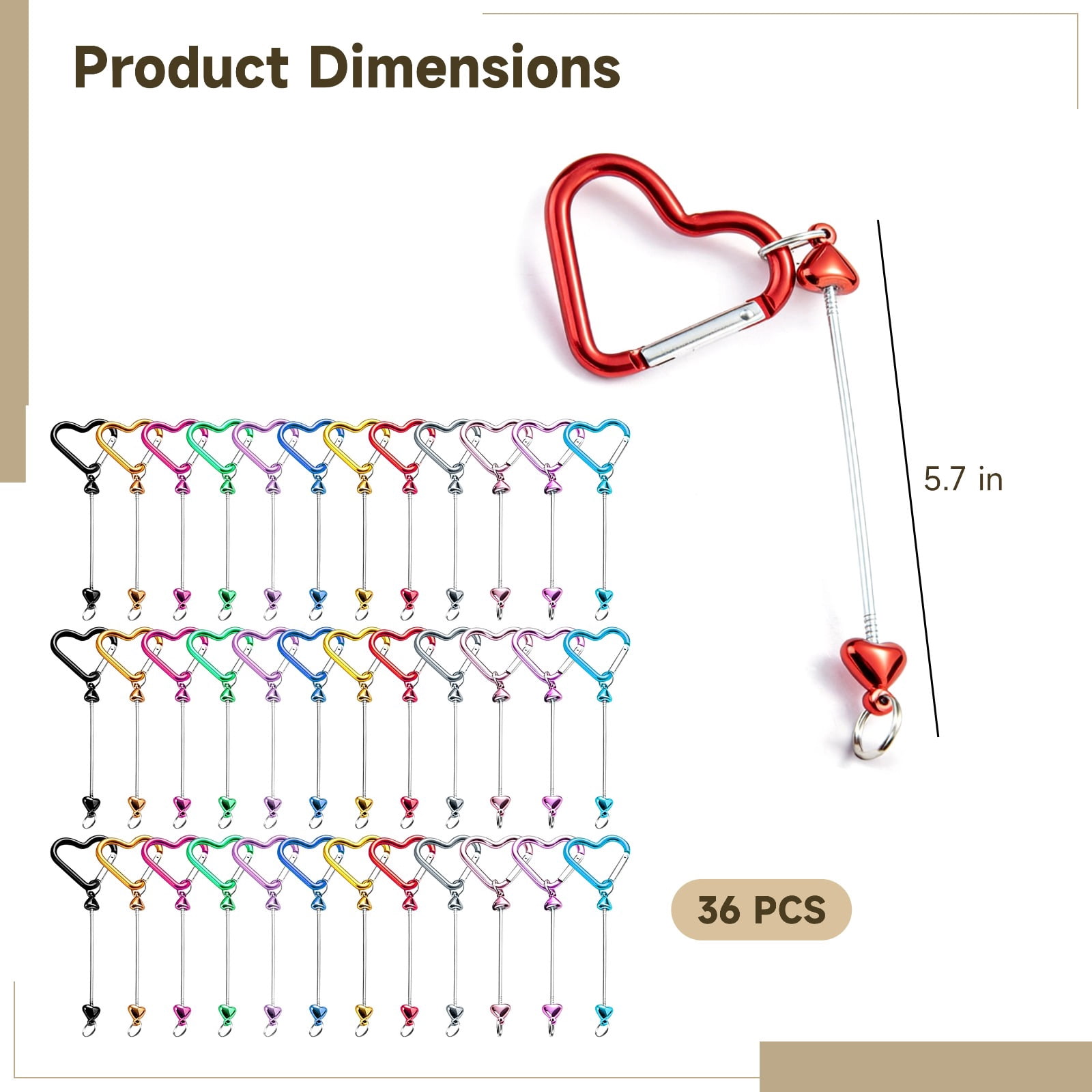 36 Pcs DIY Beadable Keychains Bulk, Heart Carabiner Metal Keychain Blanks in 12 Colors for Personalized Gifts & Craft Supplies