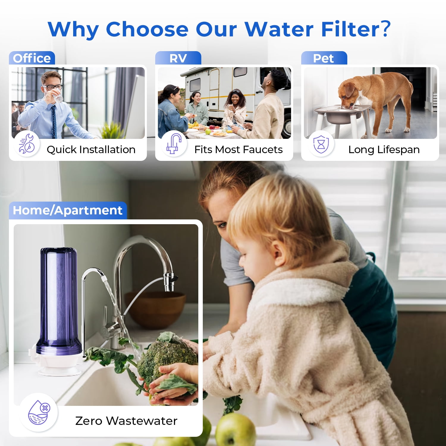 iSpring CKC1C-PF 2.5" x 10" Countertop Water Filter, SGS Tested Filter, Reduces PFAS, Chlorine, Odors - Easy Installation, Fits Most Faucets, Up to 12 Months, Clear (1 Filter Included)