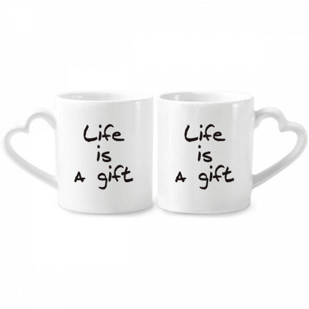 

Life Is a Inspirational Quote Sayings Couple Porcelain Mug Set Cerac Lover Cup Heart Handle