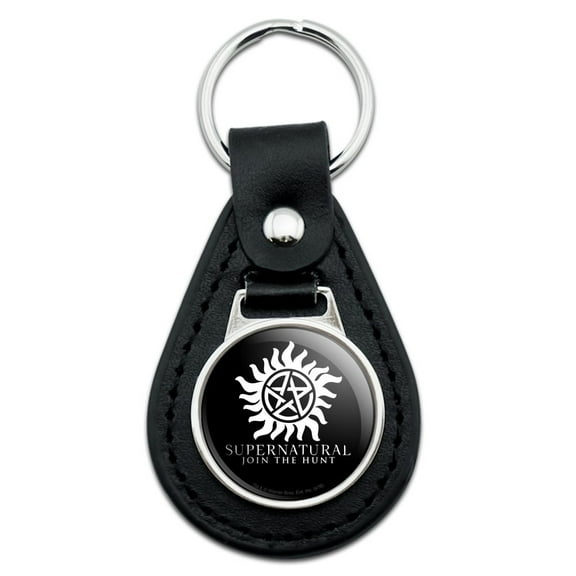 Black Leather  Supernatural Anti Possession Symbol Keychain