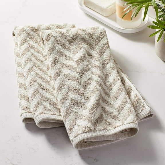 Violet Linen Hand Towels Set of 2 Versailles Pattern, 100% Terry Cotton Super Soft Highly Absorbent Hand Towel for Bathroom, 20 Inch by 30 Inch, Grey, Hand Bath Towels