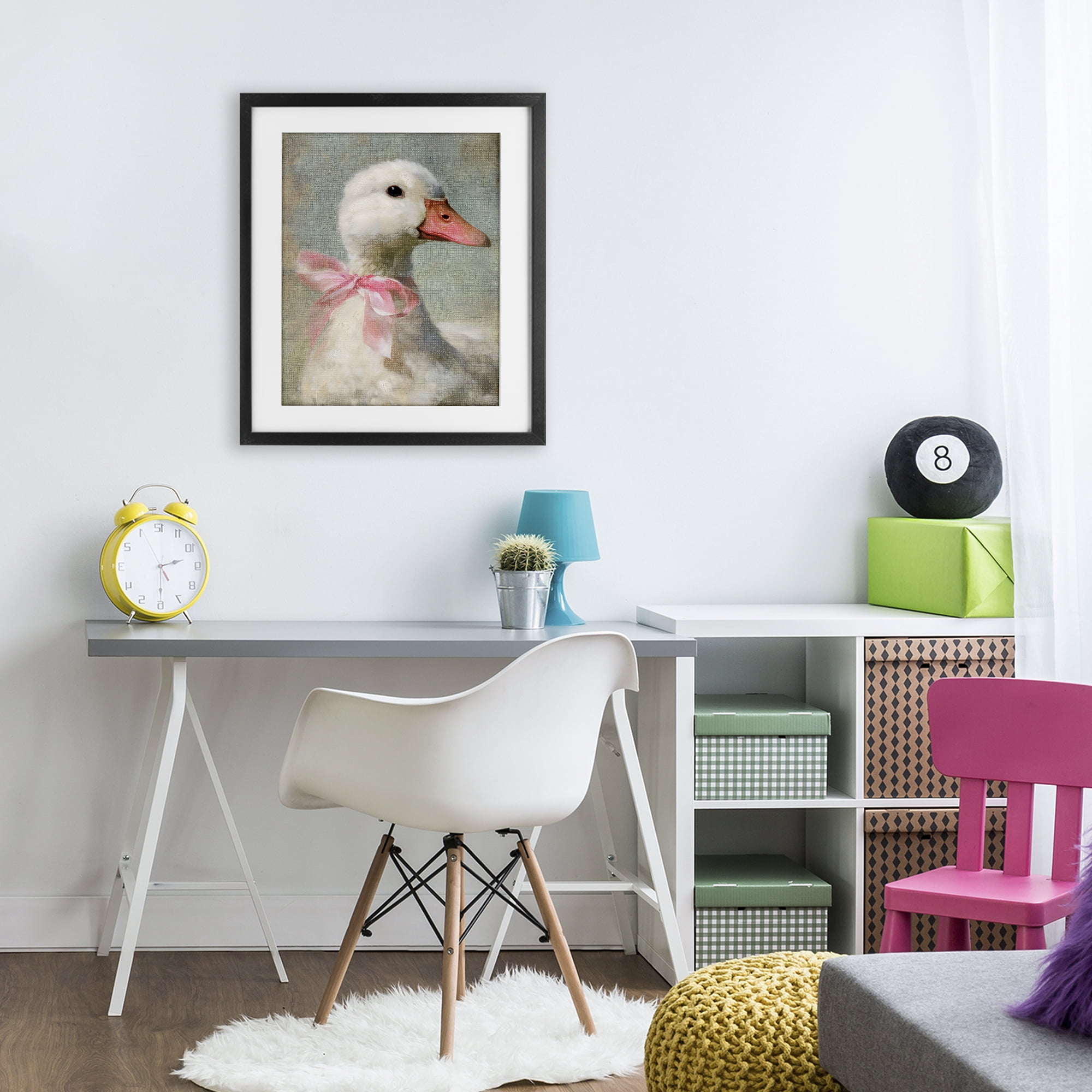 Stupell Industries Portrait of Pink Bow Goose Black Framed Print Under Glass, design by LSR Design Studio