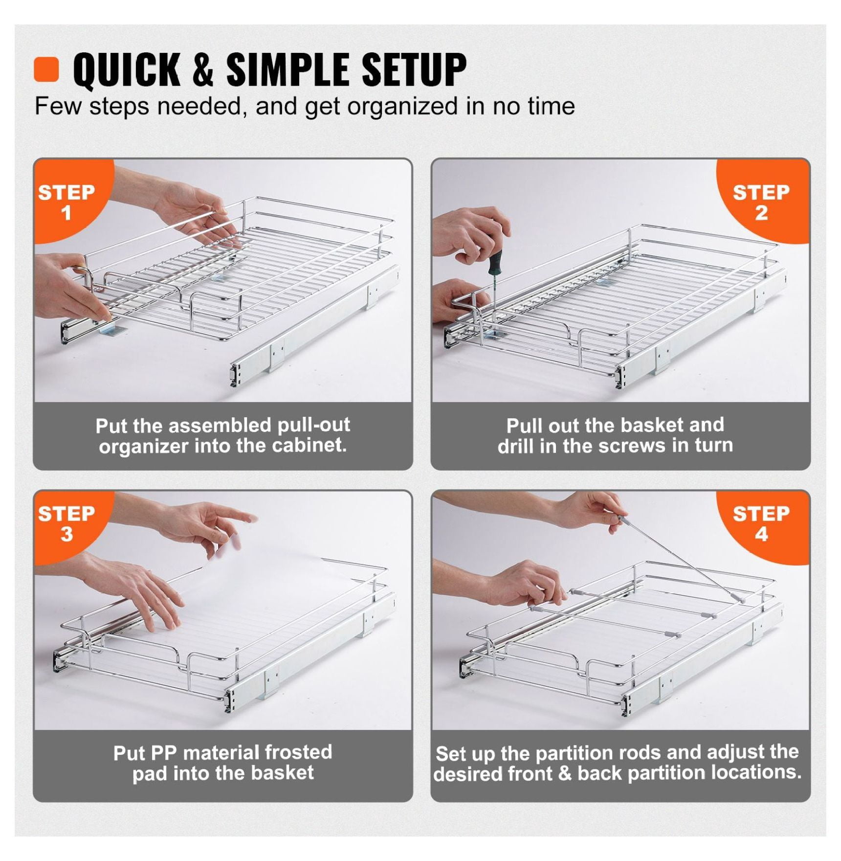 Pull Out Cabinet Organizer, 12.5"x16.5" Slide Out Pantry Shelves, Heavy Duty Steel Drawers for Kitchen, Under Sink Storage, 14" Install Size