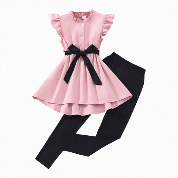 mgoYE Girl Clothes Size 10-12 Tween Girls Clothes Summer 2 Piece Outfit Set Ruffle Cami Top Wide Leg Pants(Pink,9-10 Years)