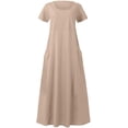 thumbnail image 5 of Women's Plus Size Summer Causal Dresses Short Sleeve Cotton Linen Dress Scoop Neck Ruffle Flowy Beach Baggy Maxi Sun Dresses Sundress Pocket, 5 of 5