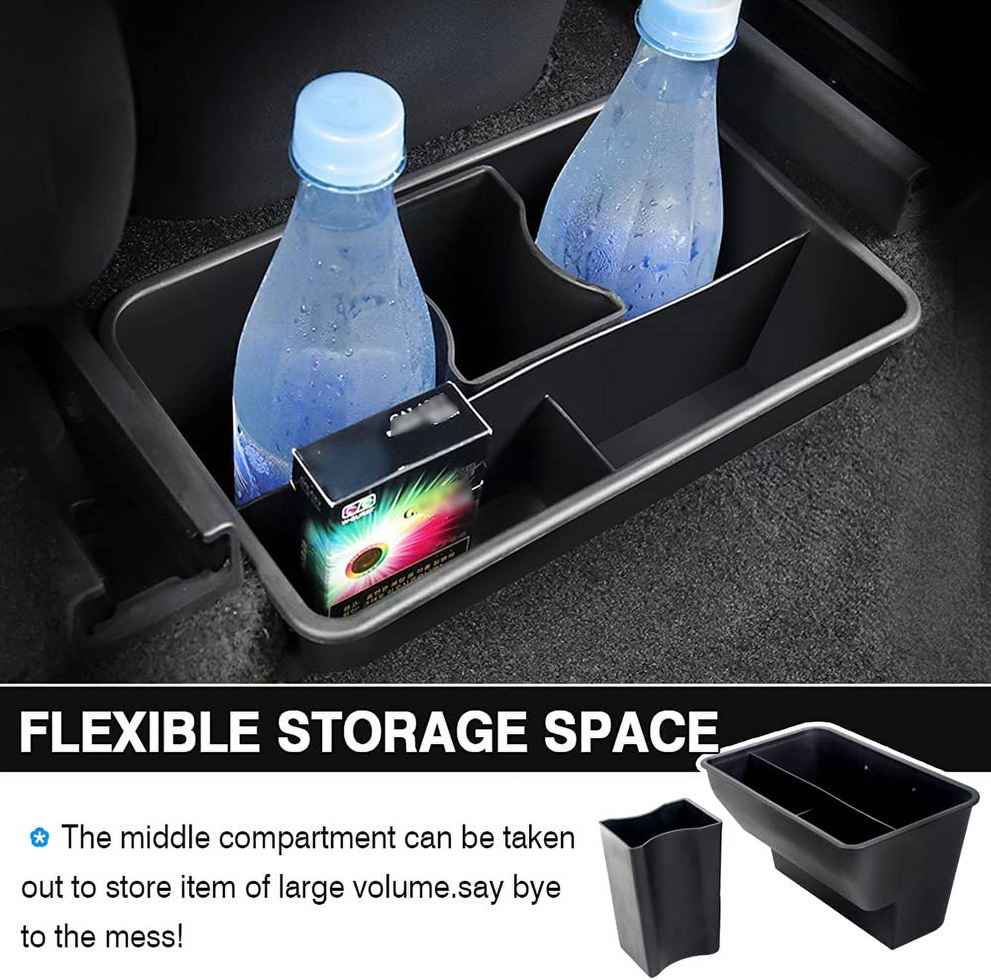 MJMJ Rear Center Console Organizer for Tesla Model Y 2020-2024 2025 Accessories 2nd Row Back Seat Storage Box Under Seat Rear Middle Air Outlet Trash Can Container Bin ABS Black(Not for Juniper)