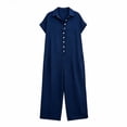 thumbnail image 5 of PBFRDSJ Short Sleeve Rompers for Women Loose Fit Wide Leg One Piece Romper Button Down V Neck Casual Jumpsuit with Back Pockets, 5 of 5