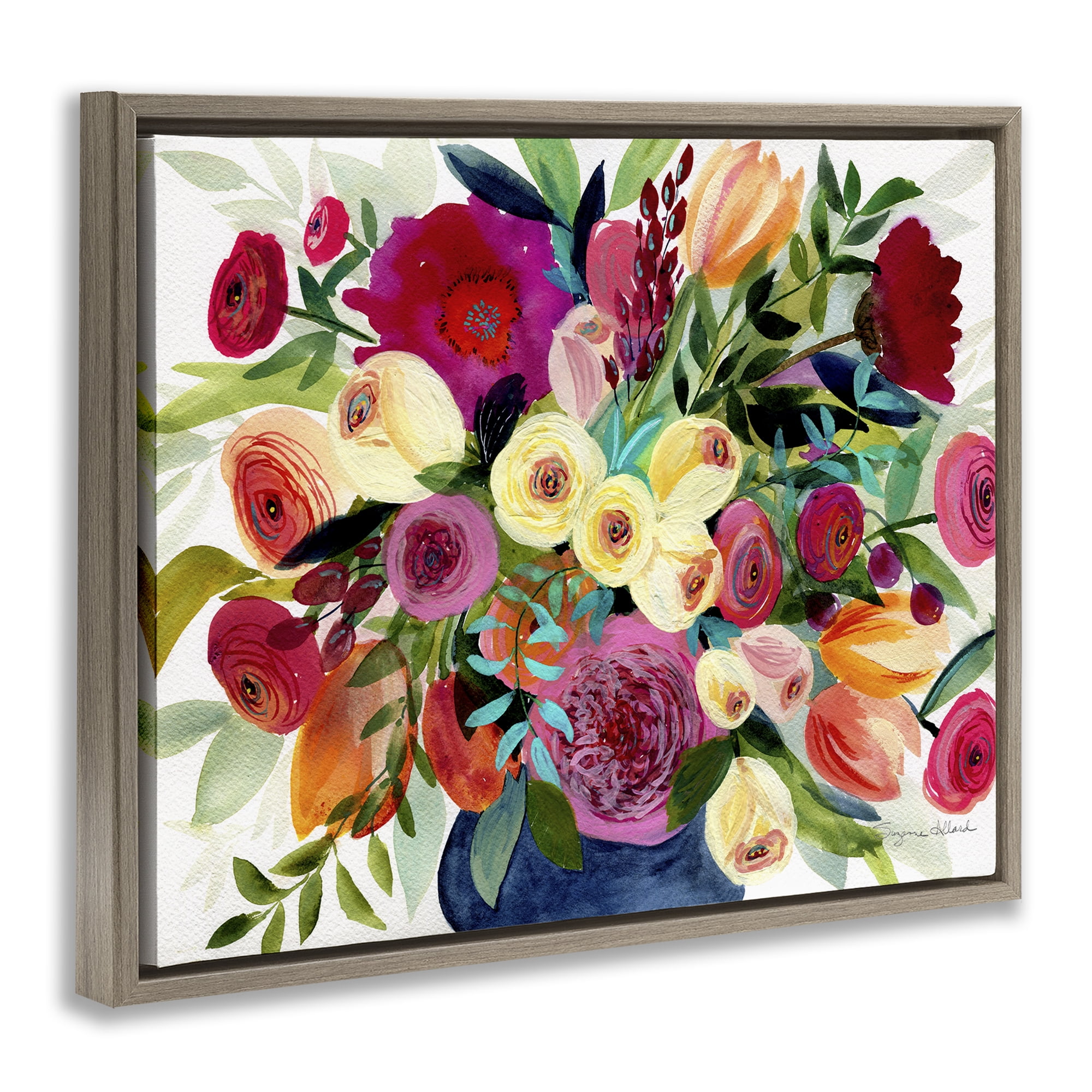Stupell Industries Morning Joy Bouquet Brown Framed Floater Canvas Wall Art, design by Suzanne Allard