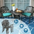 thumbnail image 6 of MEETWARM 3 Piece Patio Bistro Set, Outdoor All-Weather Cast Aluminum Dining Furniture Set Includes 2 Cushioned Chairs and a 31” Round Table with Umbrella Hole for Garden Deck, Ocean Blue, 6 of 7