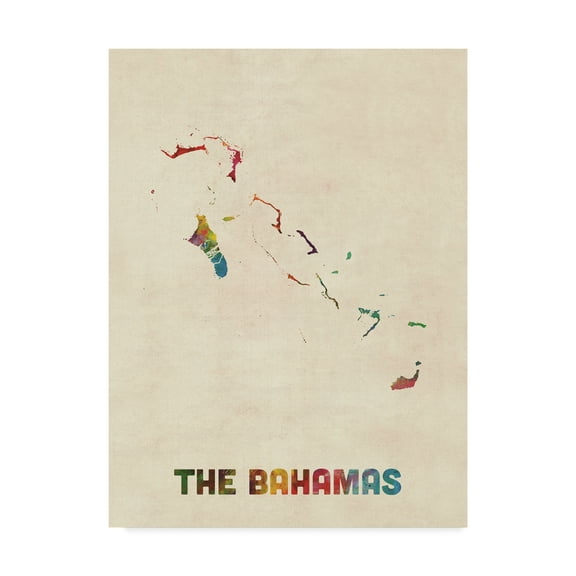 Trademark Fine Art 'The Bahamas Watercolor Map' Canvas Art by Michael Tompsett