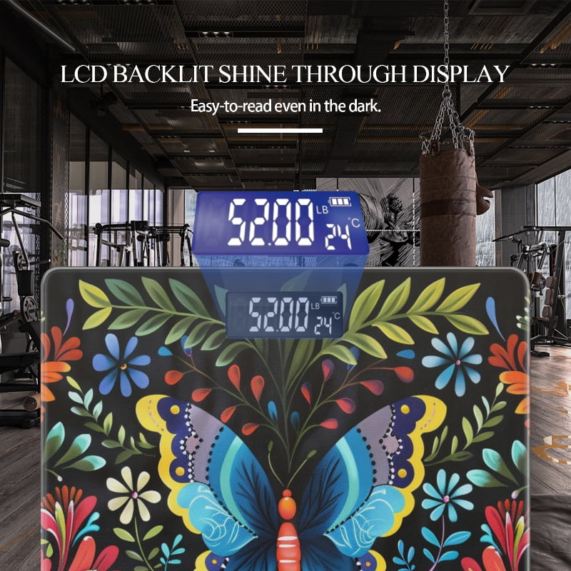 Bathroom Scale, Highly Accurate Digital Body Scale,Precisely Measures Weight up to 400 lbs-Beautiful Butterfly Surrounded By Colorful Flowers