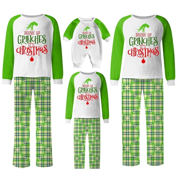 Pijamas navideños a juego Grinch - TKing Fashion 2024 Nuevos conjuntos de pijamas navideños familiares a juego Grinch, pijamas navideños navideños para parejas, adultos y niños, 9 Meses