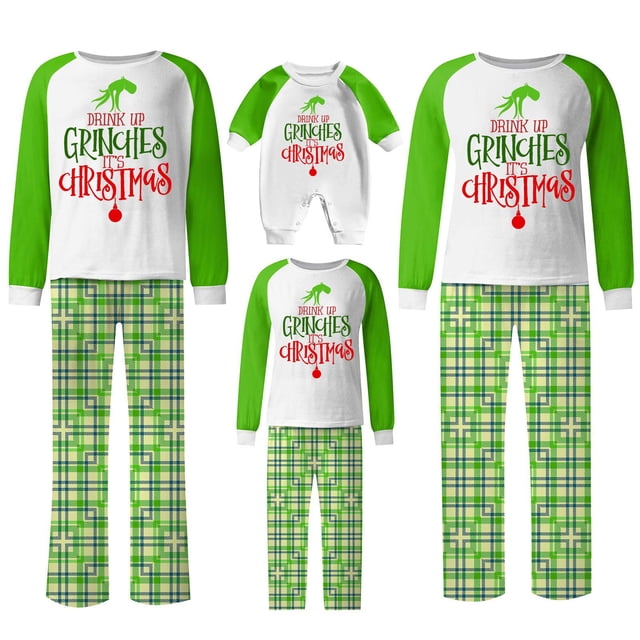 Pijamas navideños a juego Grinch - TKing Fashion 2024 Nuevos conjuntos de pijamas navideños familiares a juego Grinch, pijamas navideños navideños para parejas, adultos y niños, 2 Años