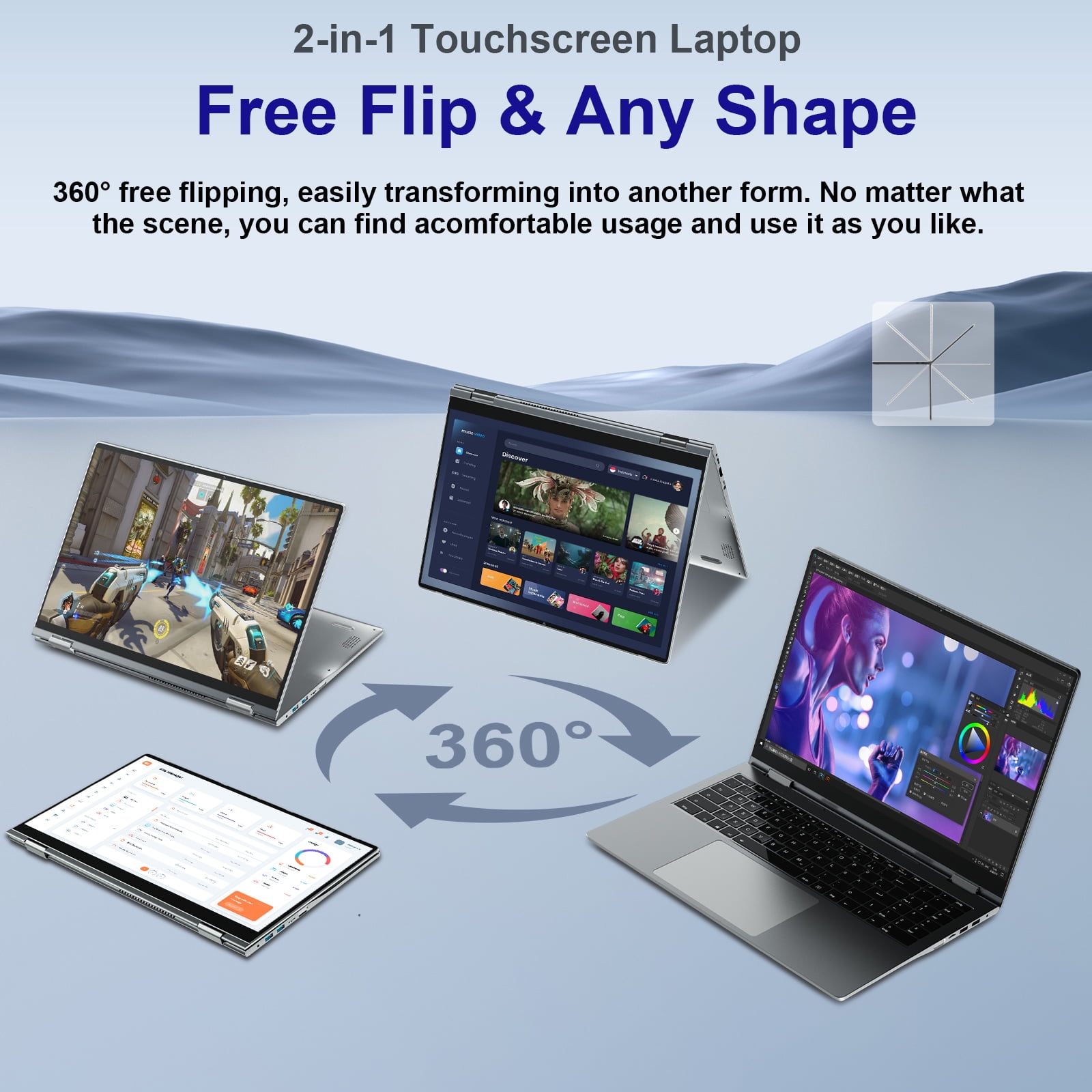 Jumper 16in 2 in 1 Laptop Touchscreen Windows 11, 16GB DDR4 640GB ROM Laptops Convertible Tablet Computer, 4-Core Intel Celeron Processor, 360° Flip, 1yr Office 365 Free