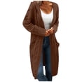 thumbnail image 2 of Women Hooded Open Front Cardigan Cable Knit Sweaters Solid Color Chunky Long Sweater Coats, 2 of 4