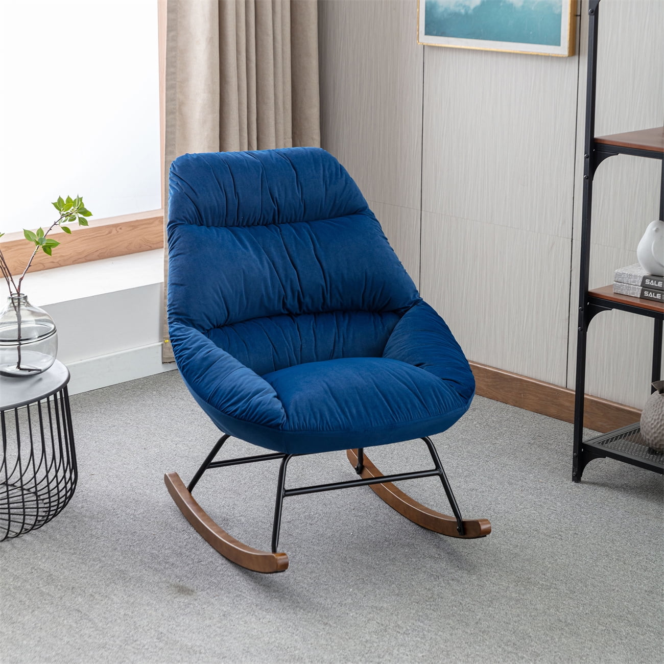 Upholstered Rocking Chair Accent Rocker Chair with Padded Seat and Back Comfy Lounge Chair with Metal and Wood Legs Velvet Recliner Sofa Chair for