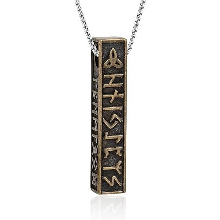 Norse Viking Rune Bar Cremation Urn Necklace for Ashes Bar Cremation Jewelry Stainless Steel Ash Necklace Memorial Keepsake Pendant for Men Women