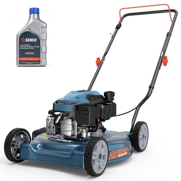 SENIX 144cc 20" Gas Push Lawn Mower with 21" Cutting Steel Deck Side Discharge, LSPG-L4