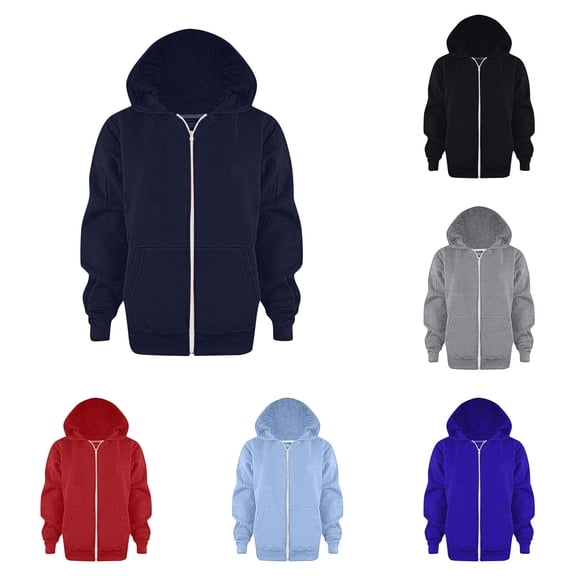 JAJAHO Kids Zip Up Hoodies Boys Girls Long Sleeve Sweatshirts Unisex Solid Color Loose Fit Track Jacket 3-12Y