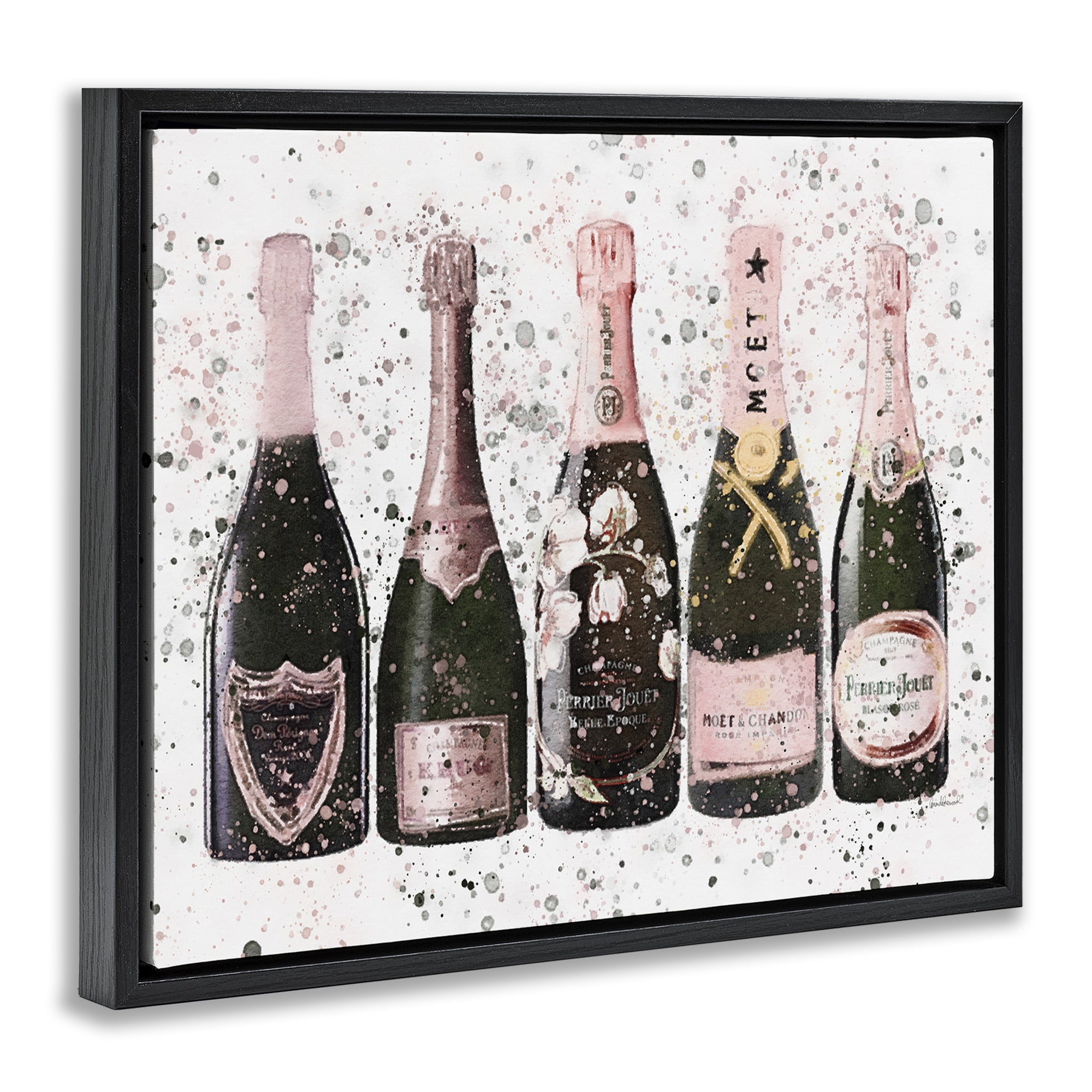 Stupell Industries Chic Pink Rose Bottles Food & Beverage Painting Black Floater Framed Canvas Art Print Wall Art, 31 x 25