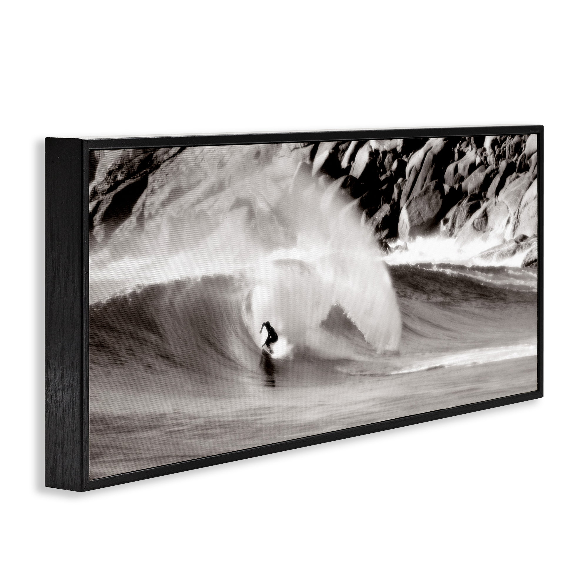 Stupell Industries Surfing Reef Break Coastal Photography Black Framed Art Print Wall Art, 30 x 13