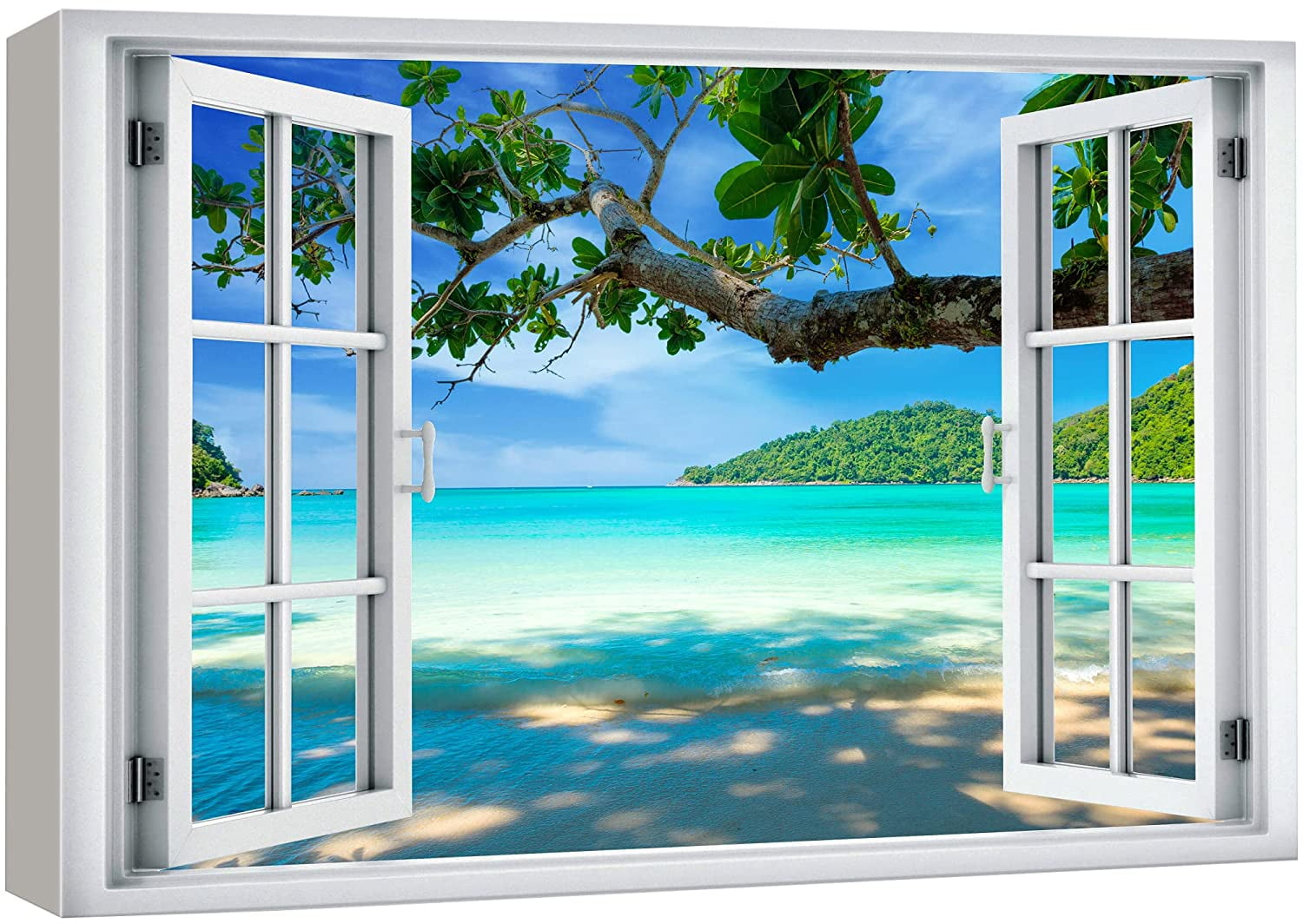 PARADISE BEACH SEA 3D Window View Canvas Wall Art Picture Large  W143 MATAGA 