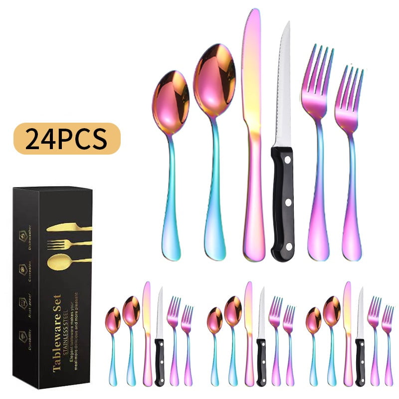 24-Pcs Black Butterfly Silverware Set Service for 4 Stainless Steel Flatware  Set