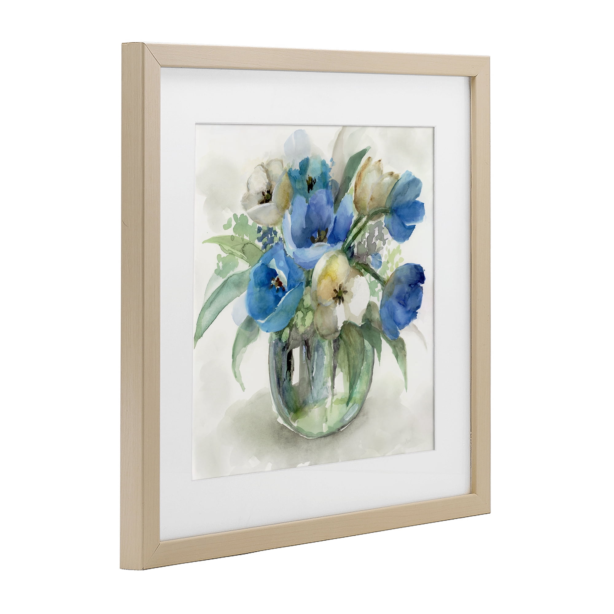 Stupell Industries Blue Tulip Watercolor Bouquet Birch Framed Print Under Glass, design by Nan