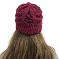 thumbnail image 3 of HAWEE Womens Ponytail Beanie Hat with Button for Mask, Criss Cross Winter High Messy Bun Beanie Hat with Ponytail Hole, 3 of 3