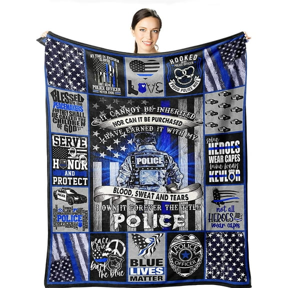 Police Gifts - Blue Lives Matter 60"x50" Blanket - Police Retirement Birthday Gift Ideas for Men- Thin Blue Line Gifts - Police Academy Graduation Gifts - Gifts for Cop - Police Officer Stuff