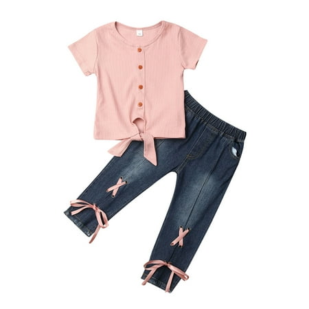 

Gwiyeopda Toddler Kids Baby Girl Shirt Top Denim Pants Jeans Legging Outfit Clothes Set 1-5 Years