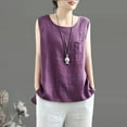 thumbnail image 2 of Women's Tops, Tees & Blouses Casual Linen Blend Sleeveless Stylish Tank Crew Neck Sleeveless Shirt Plus Size Blouses, 2 of 3