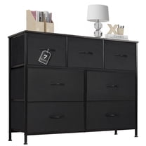 Aidoly Dresser for Bedroom, 7 Storage Drawers, Anti-Tip Wide Fabric Closet Organizer Tower Furniture, Wooden Top with Metal Frame, Black