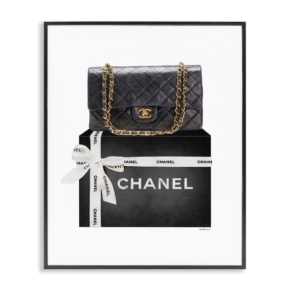 Stupell Industries Art Deco Black Quilted Purse on Bold Glam Bow Box Black Framed Giclee Art, 24 x 30, by Amanda Greenwood
