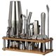 thumbnail image 1 of 23-piece stainless steel cocktail shaker mixer kit bar bartender shaker spoon ice tong tool set with wine rack, 1 of 1