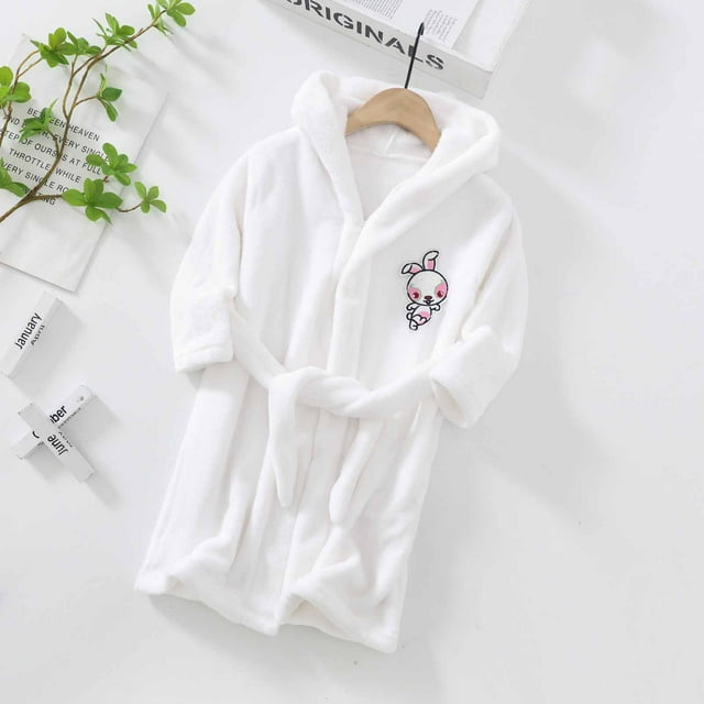 LSLJS Boys Girls Robe Kids Flannel Hooded Bathrobe Sleepwear Toddler Plush Robes With Belt, Kids Robe